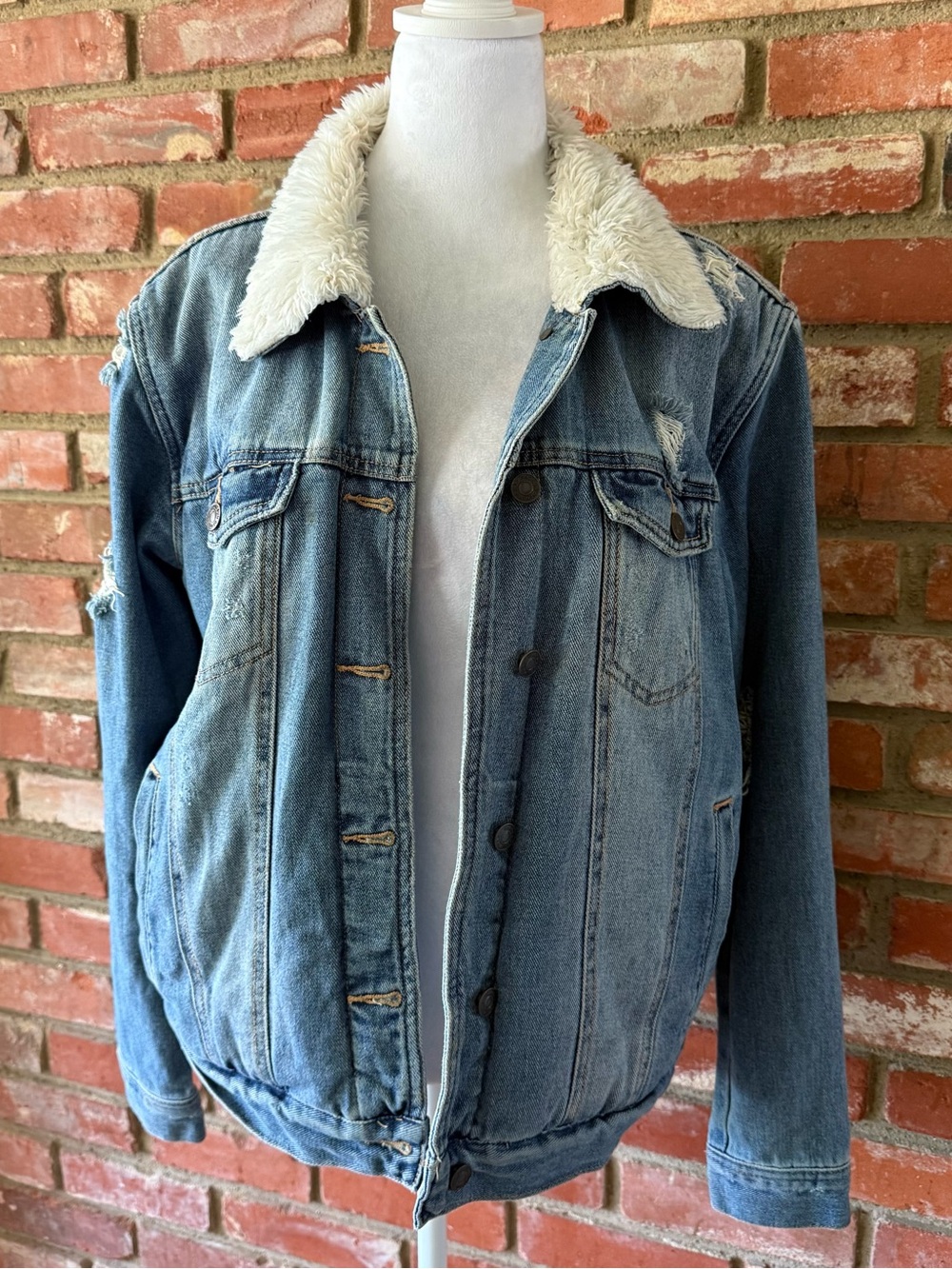 Sherpa-Lined Denim Jacket - Light Blue